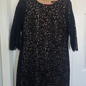 Kensie Black Floral Lace Long Sleeve Dress